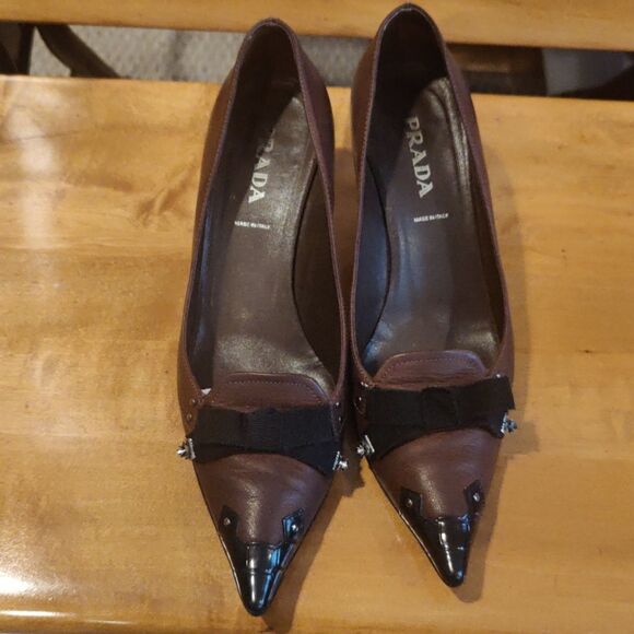 Prada size 37.5 brown and black authenticated kitten heels Made in Italy - Picture 4 of 16